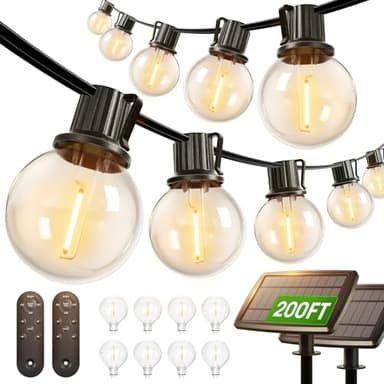 addlon 200FT(2 Pack*100FT) Solar String Lights Outdoor Waterproof with Remote, Dimmable Commercial Grade Solar Powered String Lights with 108 LED Bulbs, Hanging Light for Backyard Party Decor - Image 1