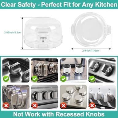 GRENFU Stove Knob Safety Covers (5 + 1 Pack) - Double-Key, Universal Size Gas Stove Knob Locks with Strong Double-Sided Tape, Heat-Resistant Oven Knob Covers for Child Safety/Pet Safety, Clear View - Image 4