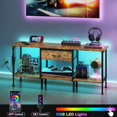 GYIIYUO LED TV Stand with Power Outlet and Fabric Drawer for 55 50 45 Inches TV - Entertainment Center and Industrial TV Console Table for Living Room, Bedroom- 47" Rustic Brown - Image 6