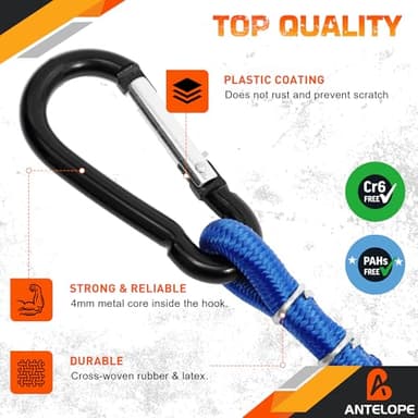 A ANTELOPE 30-Piece Premium Bungee Cord Assortment Includes 18", 24", 36", 48", 60" Bungee Cord, 8" Canopy/Tarp Ball Ties and Alligator Mouth Tarp Clips - Image 3