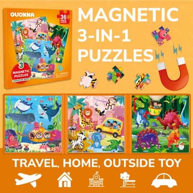 QUOKKA Magnetic Puzzles for Kids Ages 4-6 - 36 Pieces Sudoku Toddler Puzzles Ages 2-4 - Travel Games for Kids Ages 3-5 - Animal Jungle Sea Toddler Travel Toys - Car Airplane Road Trip Games - Image 2