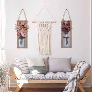 Yorkmills Wood Wall Decor & Red Artificial Flowers Set of 2, Grey Wall Art Decor with Fake Flower Bouquet, Rustic Wall Art Home Farmhouse Wall Decor for Living Room, Dining Room, Bedroom, Bathroom - Image 5