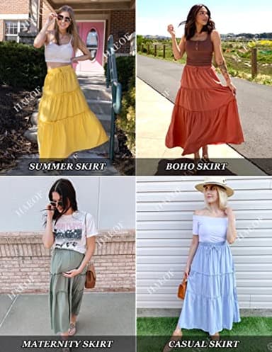 HAEOF Women's Summer Flowy Boho Maxi Skirt A Line Pleated Tiered Long Skirts with Pockets Fashion Beach Vacation Outfits (White, S) - Image 6