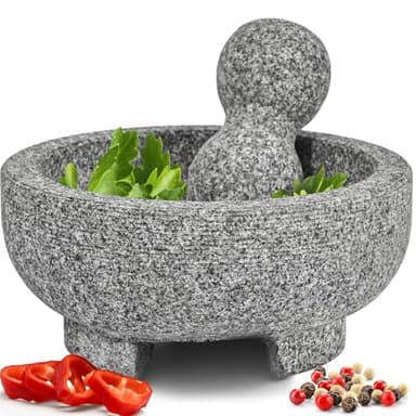 PriorityChef Granite Mortar and Pestle Set - 8 Inch Natural Stone Molcajete Mexicano for Spices, Seasonings, Pastes - Pestle and Mortar Bowl for Fresh Guacamole, Salsa, Pesto, Large, Grey - Image 1
