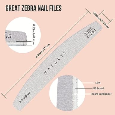 Makartt Nail File: 100/180 Grit Emery Boards for Nails, 10 Pcs Zebra Doubled Sides Coarse Fingernail Filer for Acrylic and Extension Gel Removal Manicure Kit Salon Home Use - Image 3
