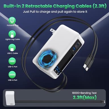 120W USB C Charger Block with 2 Built-in Retractable Cables,4-in-1 GaN IV Foldable Plug Wall Charger Fast Charging Station,PD 65W Laptop Adapter for MacBook/iPad,iPhone 16/15/14,Android (White) - Image 2
