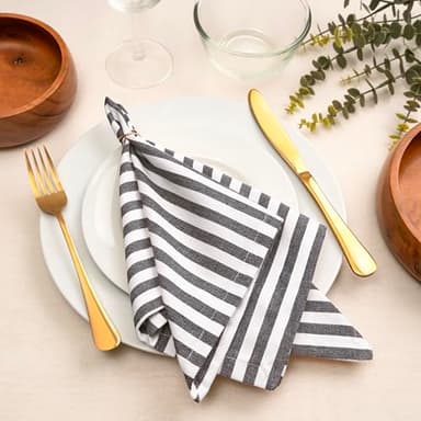 Blue Needles Striped Cloth Napkins 100% Cotton Set of 12 Dinner Table Napkins 18x18 inches, Soft, Reusable & Washable, Ideal for Spring, Summer, Events & Everyday Use - Black and White - Image 2