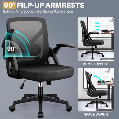 FelixKing Office Chair - Ergonomic Desk Chair Breathable Mesh Task with Wheels and Lumbar Support Home Desk Office Chairs with Flip up Armrest Rolling Swivel for Home Computer Black - Image 8