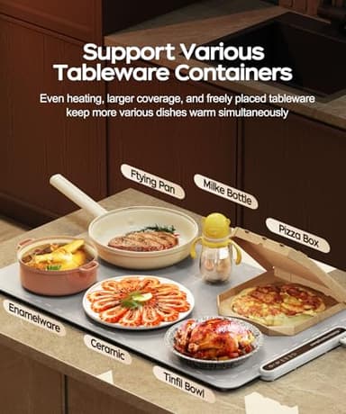 Qimh Food Warming Mat, Electric Warming Tray for Parties Buffet, Full Silicone Surface with 4 Temperature Setting & 10s Rapid Heating, Portable Food Heater for Countertop, Familly Gatherings, Sabbath - Image 3