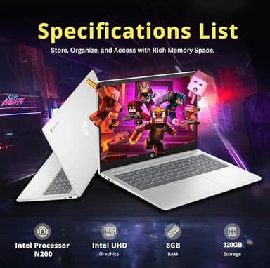 HP Chromebook 15.6" HD Flagship Laptop for Student Business, Quad-Core Intel N200 Processor, 8GB RAM, 320GB Storage (64GB eMMC + 256GB Card), Webcam, WiFi, Long Battery, Chrome OS+HubxcelAccessory - Image 5