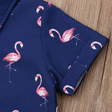 VISGOGO Toddler Baby Boy Flamingo Short Sleeve Button Down Shirt & Casual Shorts Set Summer Outfits 1-6 Years Clothes - Image 5