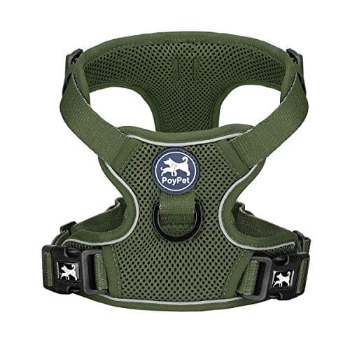 PoyPet Reflective Soft Breathable Mesh Dog Harness Choke-Free Double Padded Vest with Adjustable Neck and Chest(Military Green,S) - Image 1
