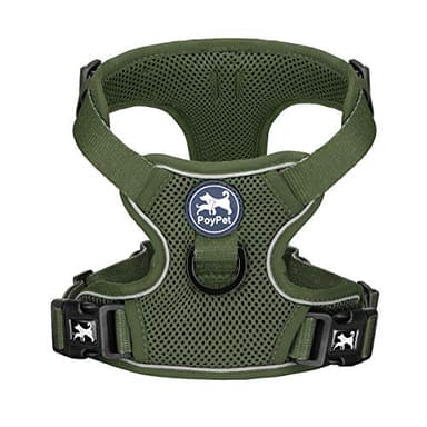 PoyPet Reflective Soft Breathable Mesh Dog Harness Choke-Free Double Padded Vest with Adjustable Neck and Chest(Military Green,S) - Image 1