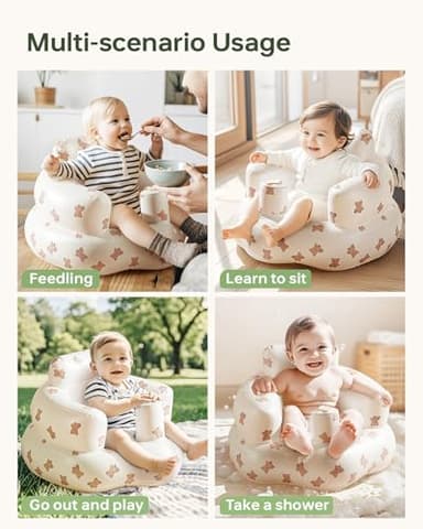 Babygreat Inflatable Baby Seat for 3-36 Months, Portable Blow Up Support Seat with Built-in Air Pump, Learning to Sit & Feeding Chair for Infants & Toddlers (Bear) - Image 7