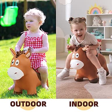 ZOOJOY Bouncy Horse Hopping Toys, Inflatable Animal Horse Toys for Toddlers 1-3, Outdoor Indoor Bounce and Ride On Bouncer for Boys Girls, Birthday Gifts for 18 Months 2 3 4 5 6 Year Old with Pump - Image 5