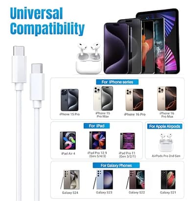 USB-C Charger 30W Super Fast Charging, Type C Block Adapter Plug Cable Cord [ 6.6ft + 10ft ] for iPhone 17, 17 Air, 17 Pro, 17 Pro Max,16,16 Plus,16 Pro,16 Pro Max, 15, iPad Pro 12.9/11 - Image 6