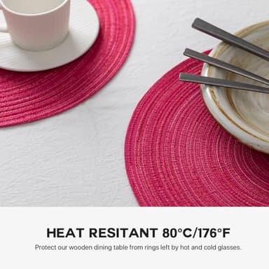 Round Placemats Set of 6 Woven Placemats Washable Braided Table Mats for Dining Table Heat Resistant Non-Slip Circle Place Mats(Pink) - Image 5