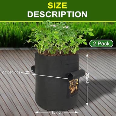 SORANGEUN 2-Pack 15-Gallon Grow Bags with 2 Flaps and Reinforced Handles,Non-Woven Potato Grow Bags, Heavy-Duty Thickened Aeration Fabric Pots for Potatoes, Tomatoes, Flowers, and Vegetables - Image 2