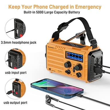 Eoxsmile Emergency Radio with NOAA Weather Alert– 5000mAh Solar Hand Crank Portable AM/FM Shortwave Radio, Rechargeable Battery, USB Charger, Flashlight, SOS Alarm for Home Outdoor Hurricane Survival - Image 4