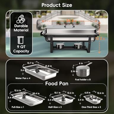 sifer Chafing Dishes for Buffet 9Qt 4 Pack [Multi-Size Food Pans] | Chafing Dishes with 80% Faster [Screwless Installation] and Stacking Design [Easy Storage] for Fathers Day Party/Wedding, Black - Image 4
