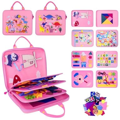 PITCOTT Busy Board Montessori Toys for 1 2 3 4 Year Old Toddlers -Travel Toy for Plane Car, Birthday Gift for Boys Girls - Preschool Educational Learning Activity Sensory Fine Motor Skills (Pink) - Image 1