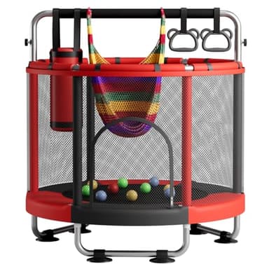 ZCMHAXJ 55" Trampoline for Kids with Enclosure, 440lbs Capacity Indoor & Outdoor Toddler Trampoline with Adjustable Gymnastics Bar & Toys, Gifts for Boys & Girls - Image 1