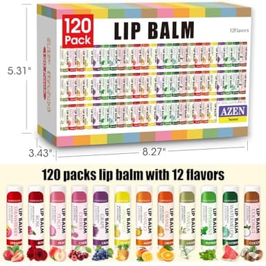 AZEN 120 Pack Lip Balm, Natural Lip Balm Bulk, Lip Care Product, Moisturizing Lip Balms for dry cracked lips - 12 Flavors - Image 7