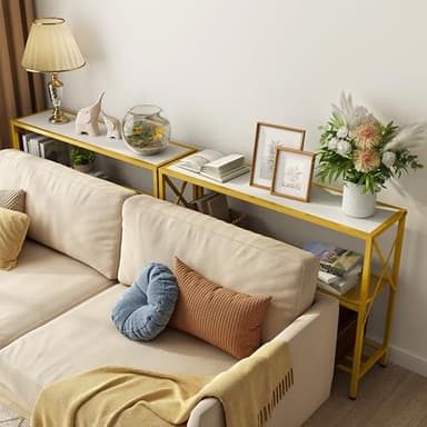 Hoctieon Gold Console Table, 3 Tier Entryway Table, Hallway Table, Narrow Sofa Table with Shelves, Entrance Table for Entryway, Gold and White - Image 4