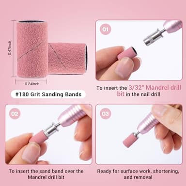 MelodySusie 100 Pcs Nail Drill Bits Sanding Bands for Nail Drill 180 Fine Grit Nail File Sanding Bands for Acrylic Nails Gel Manicures and Pedicure - Image 3