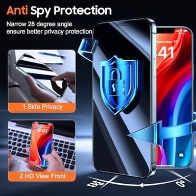 UniqueMe for iPhone 12 / iPhone 12 Pro Privacy Screen Protector - [Military Grade Shatterproof & 9H+ Hardness] Screen Protector 12 Pro Tempered Glass Full Coverage Protection, Easy to install, 2 Packs - Image 2