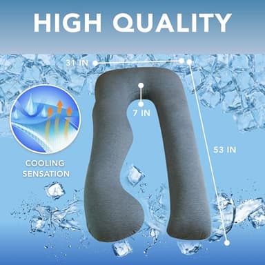 Pharmedoc Pregnancy Pillows, U-Shape Full Body Pillow - Solid – Cooling Removable Cover Dark Grey – Pregnancy Pillows for Sleeping – Body Pillows for Adults, Maternity Pillow and Pregnancy Must Haves - Image 3