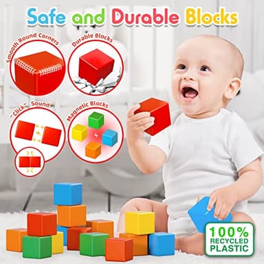 Magnetic Blocks, 1.41 inch Large Magnetic Building Blocks for Toddlers 3 4 5 6 7 8 Years Old Boys Girls Magnet Cubes for Kids 1-3 Montessori Toys STEM Preschool Educational Building Cube 30 Pcs - Image 3