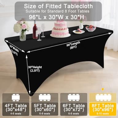 Smiry 6 Pack Spandex Table Cloth 8FT, Elastic Fitted Stretch Tablecloths, Washable and Wrinkle Free Rectangular Patio Table Cover for Outdoor, Wedding, Banquet & Parties (Black, 96Lx30Wx30H Inch) - Image 3