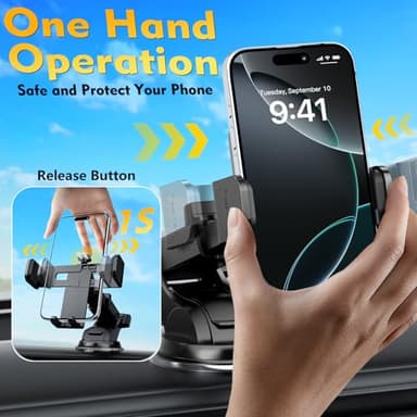 Phone Holders for Your Car 2025 Upgraded Military-Grade Strongest Suction & Stable Clamp Arm Car Phone Holder Mount 360°Adjustable for Dashboard, Windshield, Air Vent for iPhone Samsung, Carbon Fiber - Image 6