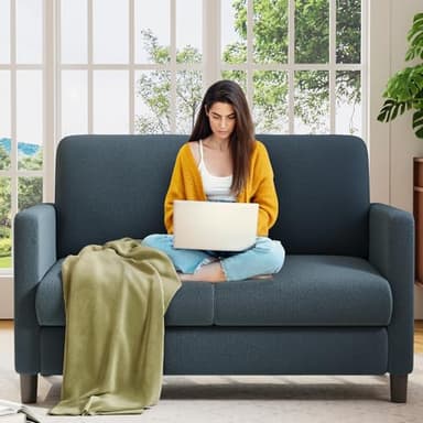 Welzona Loveseat Sofa, 51" Love Seat, Comfy Teddy Small Loveseat for Small Spaces, Tool-Free Setup Sofa Couch for Bedroom, All-Wood Couches for Living Room, No Pillow Included, Blue Grey - Image 1