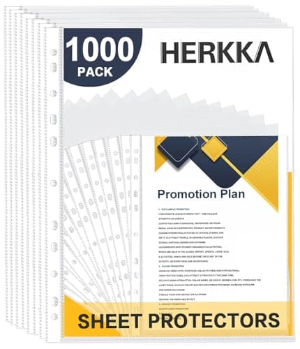 Sheet Protectors, HERKKA 1000 Pack Heavy Duty Clear Plastic Page Protectors Sheet Reinforced 11-Hole Fit for 3 Ring Binder Fits Standard 8.5 x 11 Paper, 9.25 x 11.25 Top Loaded, Acid Free - Image 1