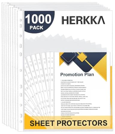 Sheet Protectors, HERKKA 1000 Pack Heavy Duty Clear Plastic Page Protectors Sheet Reinforced 11-Hole Fit for 3 Ring Binder Fits Standard 8.5 x 11 Paper, 9.25 x 11.25 Top Loaded, Acid Free - Image 1