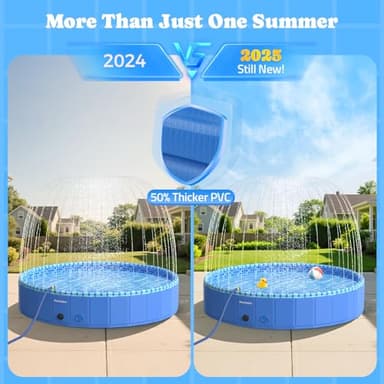 Foldable Dog Pool with Sprinkler RGB LED Light, 71" Collapsible Hard Plastic Kiddie Swimming Splash Pool for Small Medium Large Doggie Kitty Puppy, Pet Bathing Tub Wading Pool for Dogs Blue - Image 5