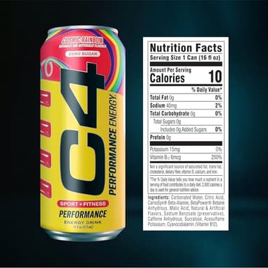 Cellucor C4 Performance Energy Drink | Cosmic Rainbow | Zero Sugar Carbonated Preworkout Energy | 200mg Caffeine with Beta Alanine | 16 Fl Oz (12 Pack), Packaging May Vary - Image 2