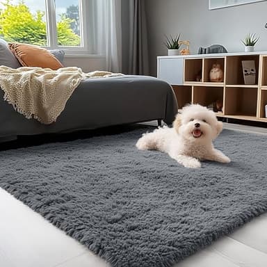 OLANLY Area Rugs for Living Room Bedroom, Machine Washable 4x5.9 ft Soft Fluffy Shaggy Bedside Rug, Indoor Floor Carpet for Kids Girls and Boys, Dorms, Nursery Rooms, Home Decor Aesthetic, Grey - Image 3