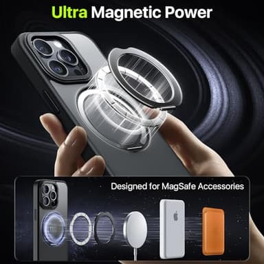 QTlier case for iPhone 15promax, 360 Rotatable Ring Stand, Raised Camera Frame, Shockproof with MagSafe Black - Image 5