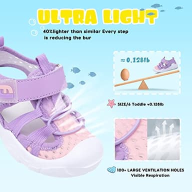 JOINFREE Girls Water Shoes Sports Aqua Athletic Sneakers Lightweight Sport Shoes Sandals Aqua for Beach/Camp/Pool Swim 7 Toddler Pink Purple - Image 2
