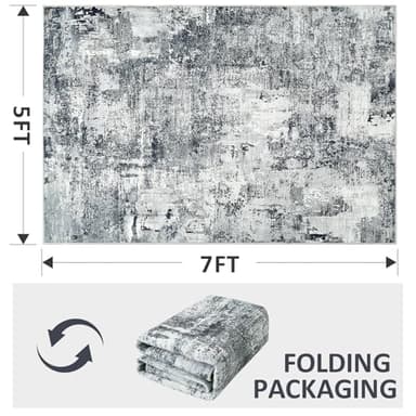Washable Rugs 5X7 Large Neutral Modern Non Slip Foldable Thin Under Dining Table Dining Room Floor Cove Black - Image 2