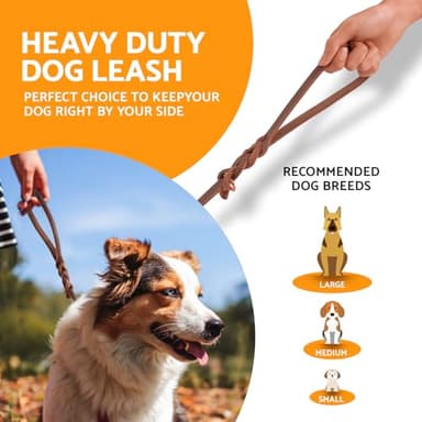Leather Dog Leash 6ft x 3/4 inch,Heavy Duty Dog Training Leash,Strong Durable Genuine Leather Braided Dog Leash,Soft and Comfortable Dog Leashes for Medium and Large Dogs,Brown - Image 2