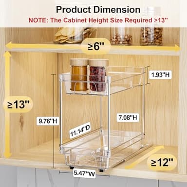 PanPanPal 2 Packs Pull Out Spice Rack Organizer for Cabinet, 2 Tier Vertical Spice Organization, 5.47" Wx11.14 Dx9.76 H, Cabinet Size Need:13'' High x 12'' Deep x 6'' Wide(Not for Cabinet with Lip) - Image 3