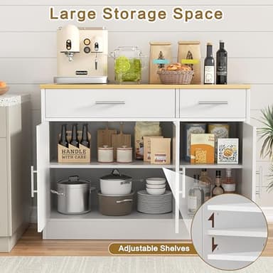 Shintenchi 3 Doors Farmhouse Sideboard Buffet Cabinet,41" Barn Doors Buffet with Storage,Wood Coffee Bar Cabinet with Adjustable Shelf for Kitchen,Living Room,White - Image 4