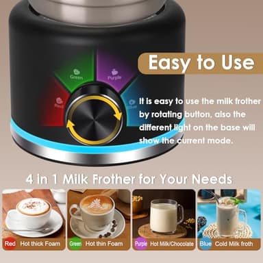 ByNaRIX Milk Frother, 16.9 OZ Milk Frother and Steamer, 4 in 1 Electric Milk Frother Dishwasher Safe, Durable Silent Working Frother for Coffee, Hot and Cold Foam Maker, Black - Image 3