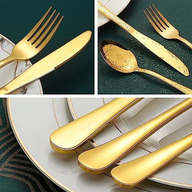 Gold Silverware Set for 12, Compralo 60 Pieces Stainless Steel Shiny Gold Flatware Set, Cutlery Tableware Set Include Spoons, Forks, Knives for Home and Restaurant - Image 3