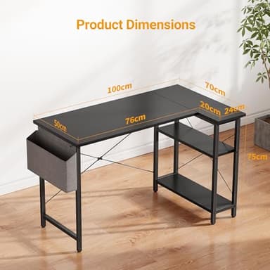 CubiCubi L Shaped Desk, 40 Inch Computer Desk with Reversible Storage Shelves Home Office Corner Desk Study Writing Table, Black - Image 3