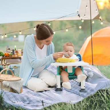 Baby Travel Booster Seat with Double Tray, BabyBond Upgraded Toddler Portable Baby Chair, Booster Seat for Dining Table, Stable and Foldable Booster Baby Chair for Indoor/Outdoor use (Cyan) - Image 2